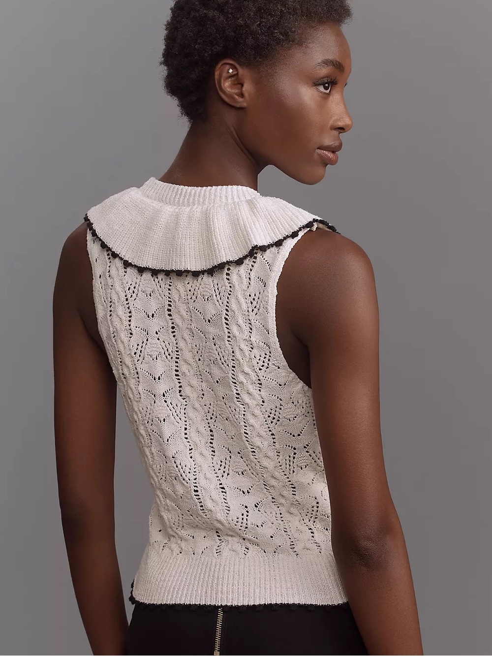 White Ruffle-Trim Knit Button-Front Tank Top - Picture 2 of 7